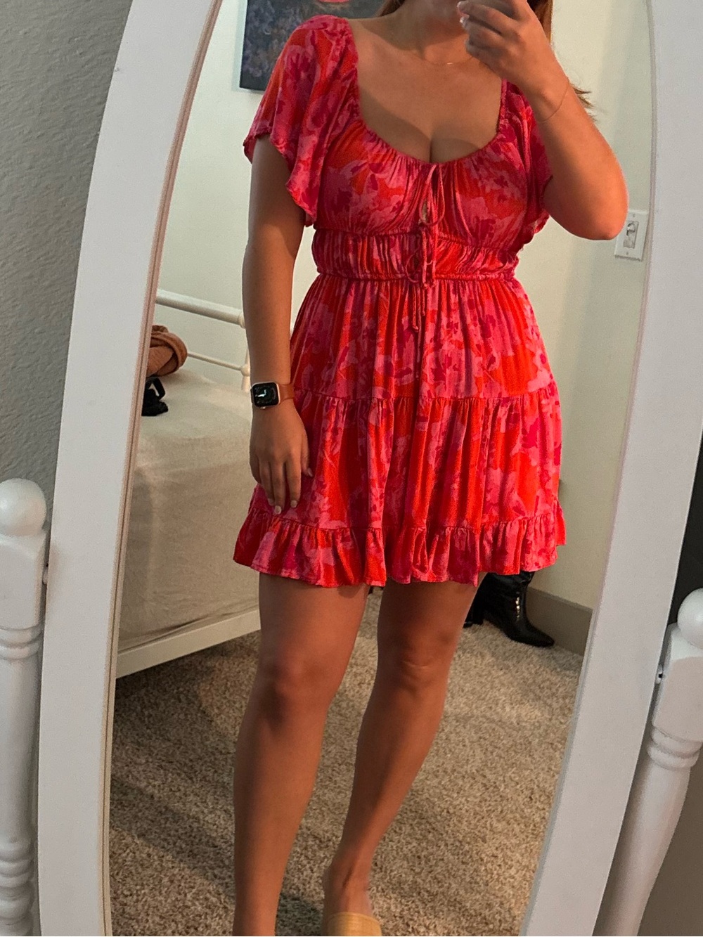 Stella Dallas, Bright Pink Floral Tie-Front Women's mini dress